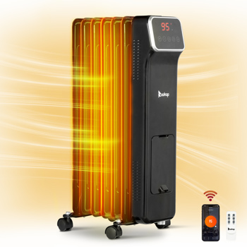  Smart Oil Filled Radiator Heater with WiFi, 1500W Portable Electric Space Heater with Adjustable Thermostat, Overheat and Tip-Over Protection, 24H Timer, for Indoor Bedroom Office Home, Black