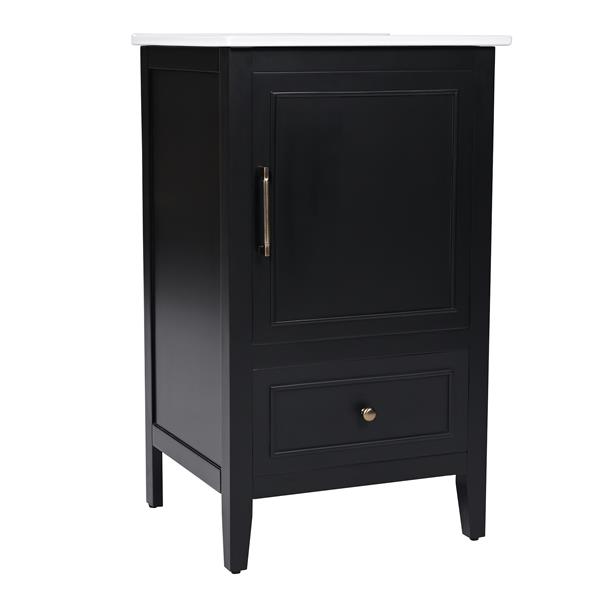 20" Bathroom Vanity with Sink, Bathroom Cabinet with Two Doors, Door Shelf Storage and Adiustable Foot Pads, A Drawer, Black