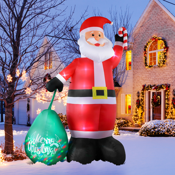 14 FT Lighted Christmas Inflatable Decoration, Giant Inflatable Santa Claus with Large Gift Bag, Blow Up Yard Decorations with Built-in LED Lights for Holiday Party Front Yard Lawn Garden Decor