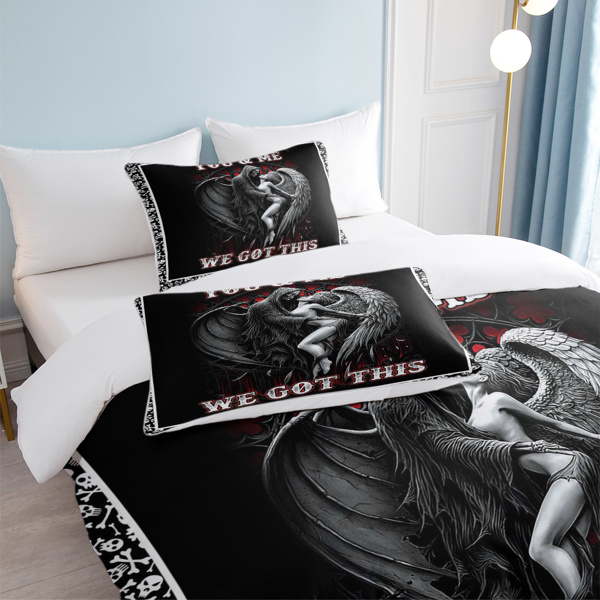 3pcs Soft and Comfortable Death and Angel Print Duvet Cover Set for Bedroom and Guest Room - Includes 1 Duvet Cover and 2 Pillowcases (Core Not Included) Full Size