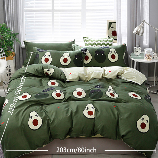 3 Piece Cute Avocado Duvet Cover Set Queen Size for Adults Ultra Soft Bedding Set Green