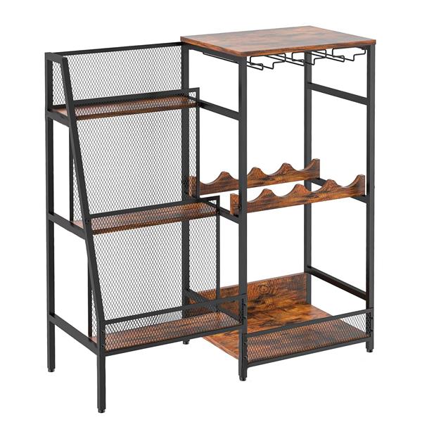 Versatile Liquor Stand for Home Bar, Wine Rack Freestanding Floor, Mini Bar Table for Liquor Whiskey Wine, 3-Tier Trapezoidal Liquor Bottle Display Shelf with Glass Holder and Fences