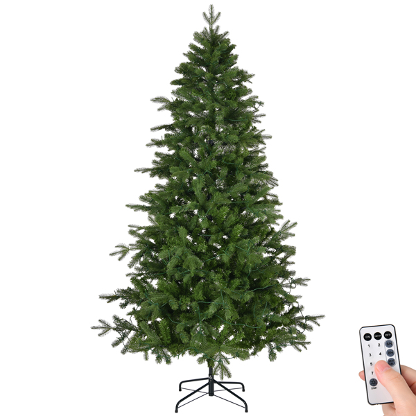 6 FT Pre-lit Artificial Christmas Tree, Holiday Xmas Tree with 300 Warm White Lights, 728 Branch Tips and Study Metal Base, for Holiday Party Store Office Home, Green