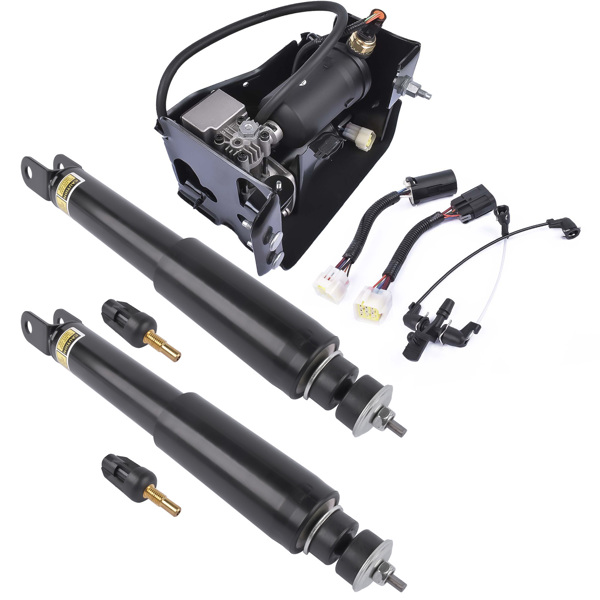 Pair Rear Shock Absorbers + Air Compressor Pump Set For Cadillac Escalade Chevrolet Suburban Tahoe GMC Yukon 5.3L 6.2L V8 2015-2019 23151122 15254590