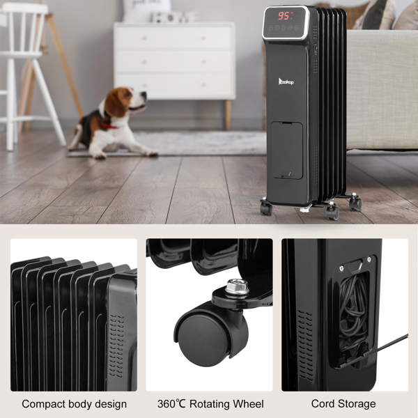 ZOKOP Smart Oil Filled Radiator Heater with WiFi, 1500W Portable Electric Space Heater with Adjustable Thermostat, Overheat and Tip-Over Protection, 24H Timer, for Indoor Bedroom Office Home, Black