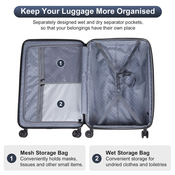 Luggage Expandable Suitcase PC+ABS 3 Piece Set with TSA Lock Spinner