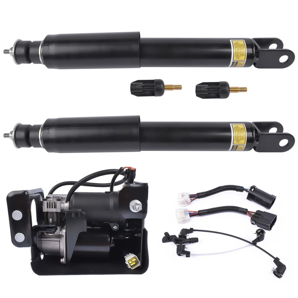 Pair Rear Shock Absorbers + Air Compressor Pump Set For Cadillac Escalade Chevrolet Suburban Tahoe GMC Yukon 5.3L 6.2L V8 2015-2019 23151122 15254590