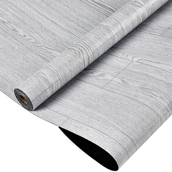 3D Retro Laminate Vinyl Flooring Roll, Peel and Stick Linoleum Wood Grain, Vinyl Plank Floor Tiles, Sticky Tiles for Bathroom, Kitchen, RV, Renter Friendly (Grey Oak,2FT*16.4FT)