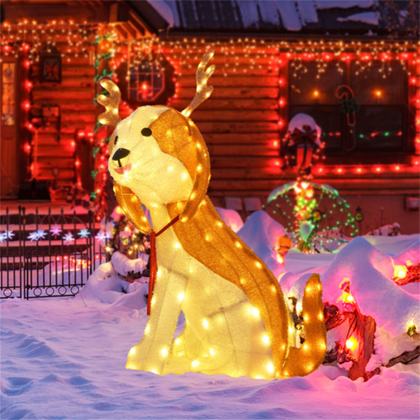 43.5" Christmas dog decorations with LED lights, Christmas decorations