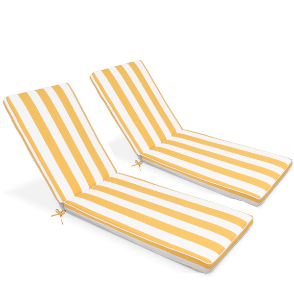 2PCS Set Outdoor Lounge Chair Cushion Replacement Patio Funiture Seat Cushion Chaise Lounge Cushion (Yellow/White Striped)  [Sale to Temu is Banned.Weekend can not be shipped, order with caution]