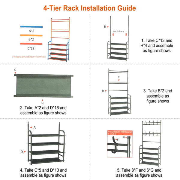 Entryway Coat Hat Rack Shoe Storage Shelf 4 Tier Shoe Rack Freestanding Hall Tree Garment Hanger Stand Clothes Shoe Organizer Combo