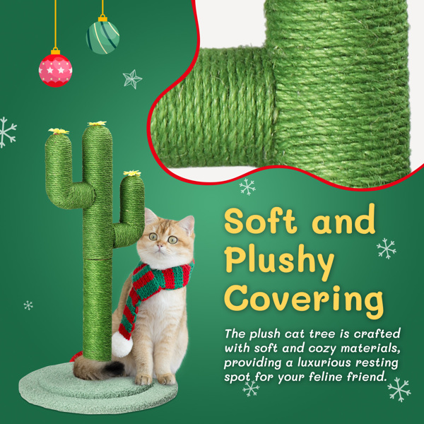 26in Cactus Cat Scratching Post, Cute Cat Scratcher with Natural Sisal Posts & Flower Toppers for Indoor Cats