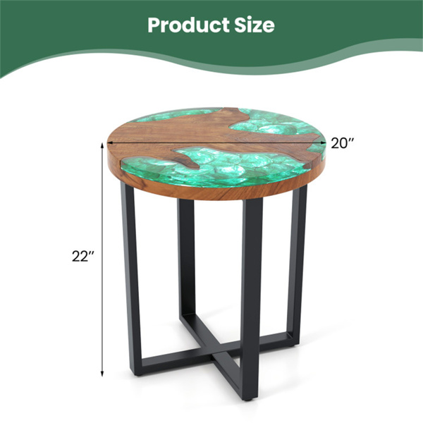 20-inch round end table with epoxy top for indoor and outdoor use