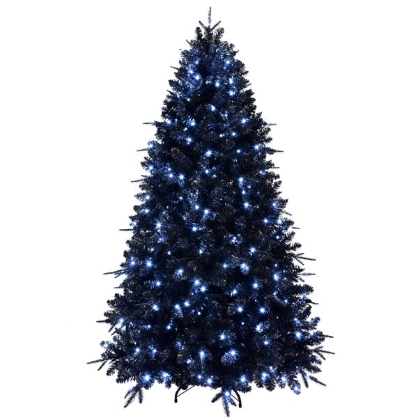 9ft Pre-Lit Black Christmas Tree, Full Halloween Xmas Artificial Tree 3176 Branch Tips, 750 Lights, Metal Hinges, Foldable Base, Holiday Decoration - Black