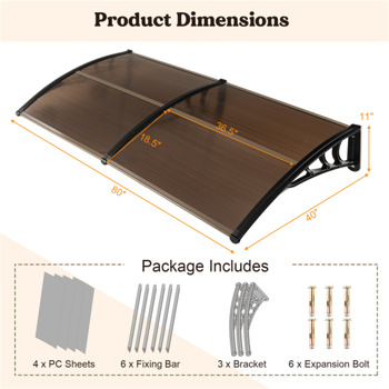 Outdoor Overhang Awning for Sunlight Rain Snow Wind Protection