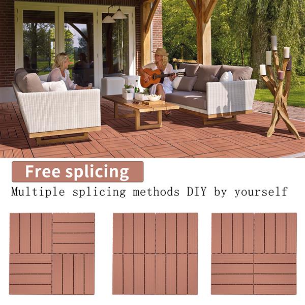 Plastic Interlocking Deck Tiles, 11.8"x11.8"(Pack of 44 ), Patio Flooring Outdoor Waterproof All Weather Use for Garden Poolside Front/Back Yard, Mahogany Colour