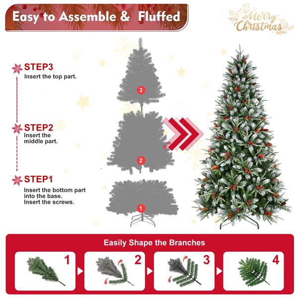 8ft PE/PVC Spray White Christmas Tree with 2850 PE&PVC Mixed Branch Tips, Hinged Premium Fake Xmas Trees, Hinged Branch & Foldable Base, Green