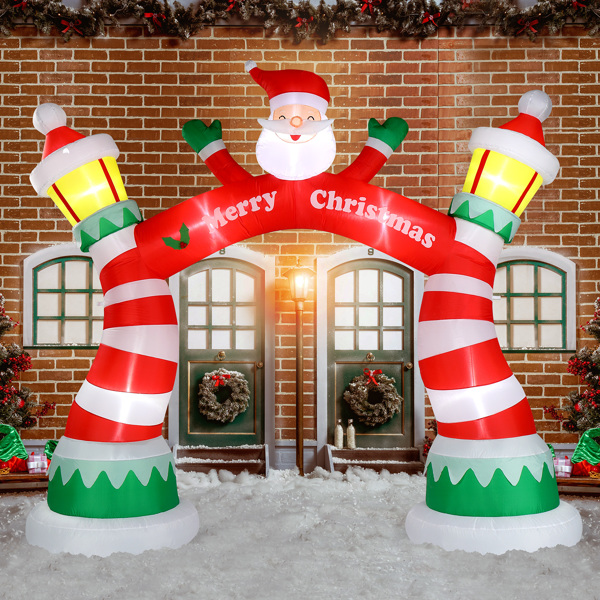 8.9 FT Lighted Christmas Inflatable Archway, Inflatable Santa Claus Christmas Arch, Blow Up Yard Decorations with Built-in LED Lights for Holiday Party Front Yard Lawn Garden Decor