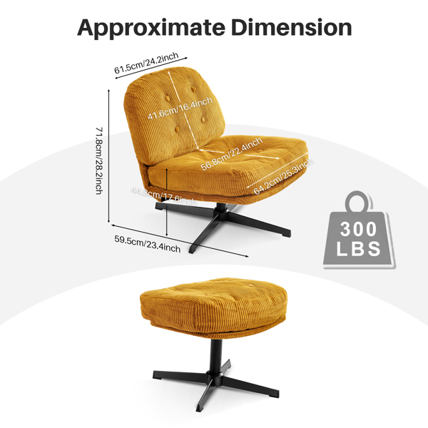 Dreh-Akzent-Stühle für Wohnzimmer, moderner gepolsterter Dreh-Stuhl Moderner Lounge-Stuhl mit 360 Grad schwenkbarer Metallbasis Lese-TV-Stuhl (Gelb)