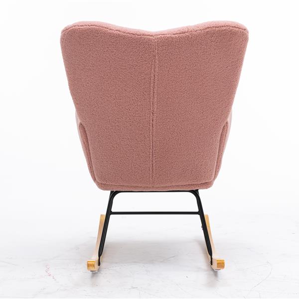 Mid Century Modern Teddy fabric Tufted Upholstered Rocking Chair Padded Seat for Living Room Bedroom,Pink