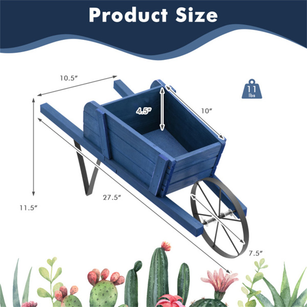 2 In 1 Wheelbarrow Planter，Wooden Wagon Planter with 9 Magnetic Accessories for Garden Yard