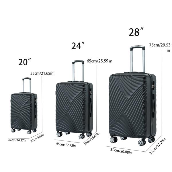 Three piece hard shell soft edge luggage with rotating wheels, 360 degree rotating four-wheel luggage, lightweight, suitable for travel luggage and suitcases. 3-Piece Suitcase Set 20/24/28 Inch