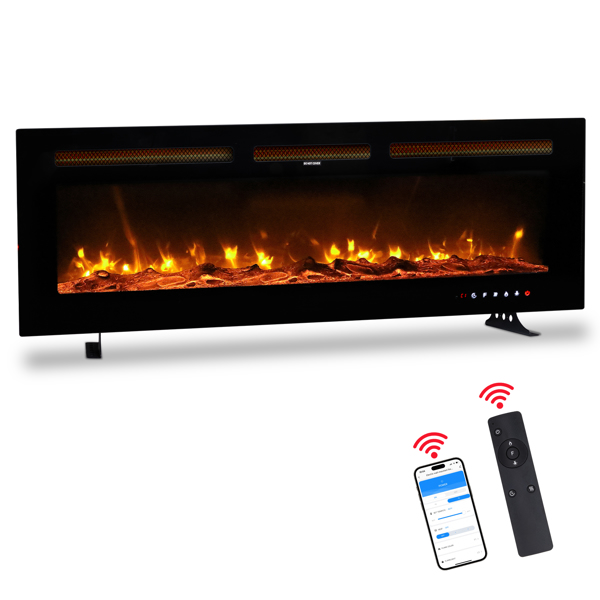 ZOKOP 50" Smart WiFi Electric Fireplace Insert, 1500W Wall Recessed/Mounted, Freestanding Fireplace Heater with Remote Control, 12 Color Adjustable Flames, Thermostat, 8H Timer, 5 Brightness Settings