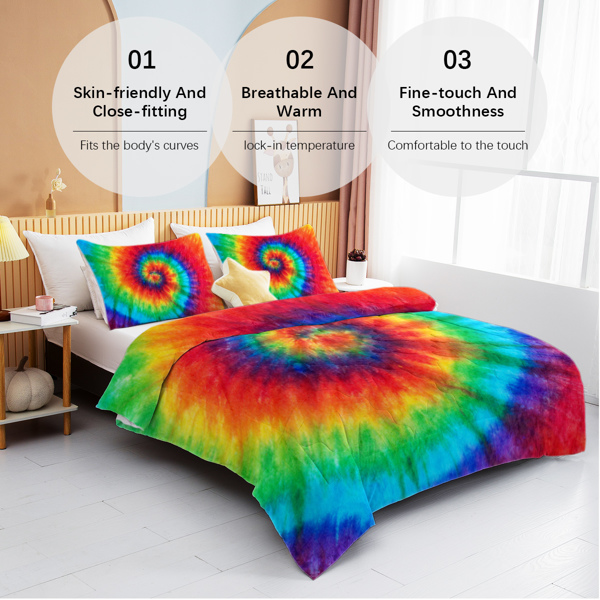 Tie Dye Comforter Set Full Size Rainbow Bedding for Girls 3 Piece Boho Colorful Fluffy Quilt Set for Teen Kids 3pc Tie Dye Bedspreads (Orange Blue Green) （Maybe Shipment from FBA）