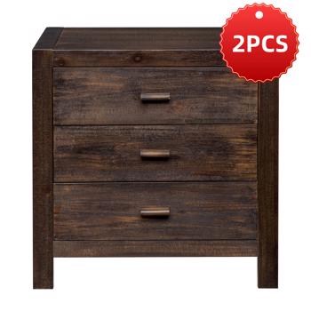 2pcs Wood Nightstand End Side Table with 3 Drawer for Living Room, Bedroom