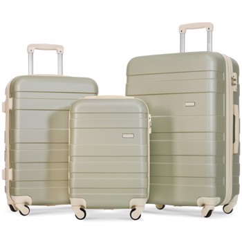 Luggage Sets New Model Expandable ABS Hardshell 3pcs Clearance Luggage Hardside Lightweight Durable Suitcase sets Spinner Wheels Suitcase with TSA Lock 20\\'\\'24\\'\\'28\\'\\'( golden green amd beige)