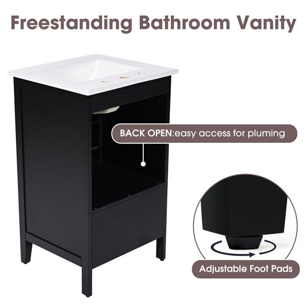 20" Bathroom Vanity with Sink, Bathroom Cabinet with Two Doors, Door Shelf Storage and Adiustable Foot Pads, A Drawer, Black