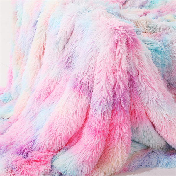 Tie Dye Soft Fluffy Rainbow Faux Fur Throw Blanket for Home 50"x63" Long Shaggy