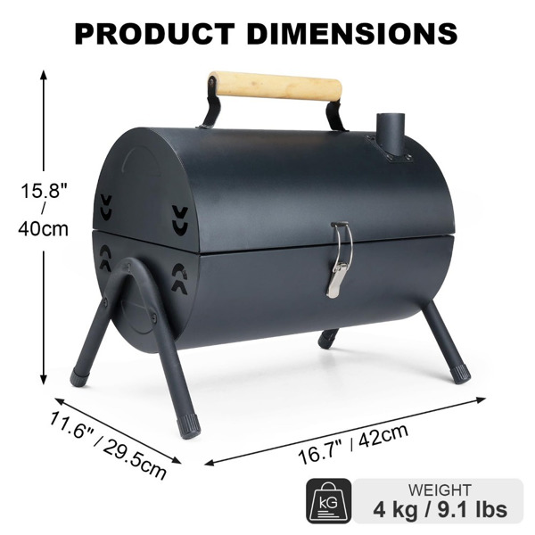 Table Top Grill Charcoal with Smoker, Double Side Use Small Charcoal Grill Portable with Grate and Fry Pan for Outdoor Camping BBQ,15.8in*11.6in*16.7in