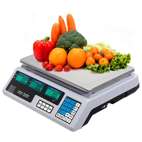 【Old code:42353336】ACS-30 40kg/5g Digital Price Computing Scale for Vegetable UK Plug Silver & White