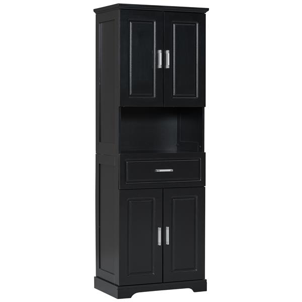 Tall Bathroom Cabinet with Four Doors, Large Storage Space Open Shelve, Upper Storage Cabinet, Black