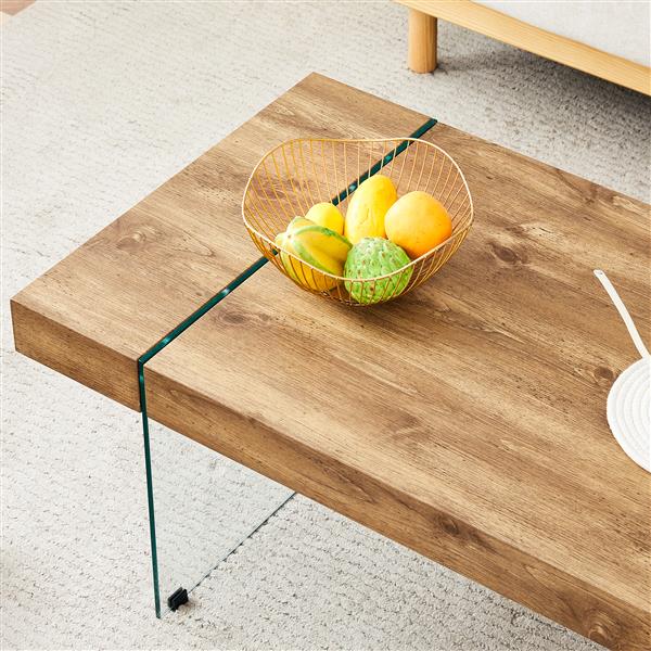 43.3"x23.6" Wood colored texture sticker MDF Coffee Table with Tempered glass legs.Suitable for Living Room.It can be used not only as a coffee table but also as a side table or display stand.