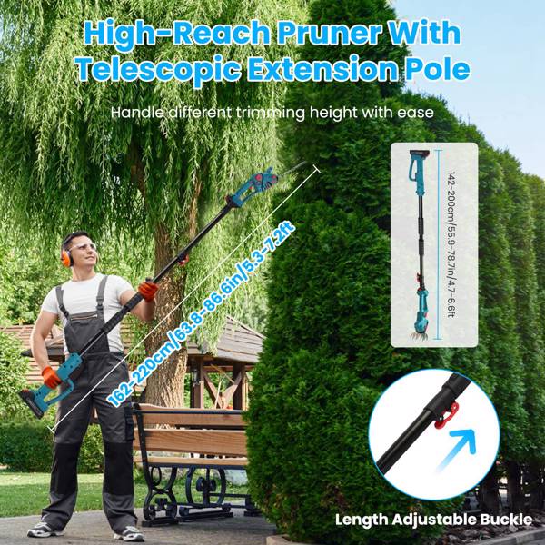  3 In 1 Multifunctional  Mini Hedge Trimmer & Grass Shear Electric Cordless Handheld Hedge Trimmer with 90° Rotatable Head Telescopic Extension Pole Gloves Goggles 2Pcs 21V Batteries