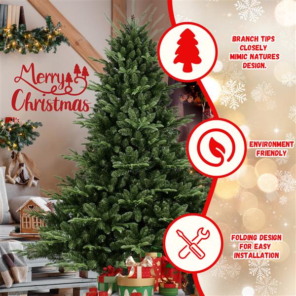 8FT Christmas Tree Simulate Nature Advanced Materials Premium Hinged Spruce Artificial Douglas Firs Tree, Christmas Holiday Party Atmosphere Decoration New Year Celebration PE+PVC Xmas Tree