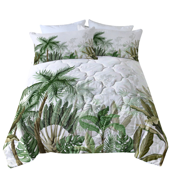 3 Pieces Coconut Tree Comforter Set King Size for Home Bedroom Banana Tree Bedding Set Down Alternative