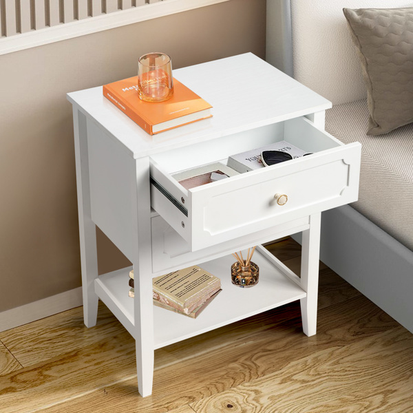 Wood Nightstand End Side Table with 2 Drawer for Living Room, Bedroom