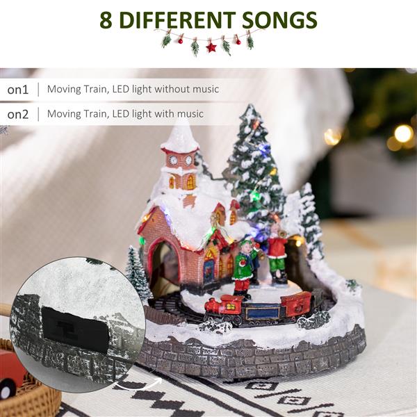 Animated Christmas Village Scene, Pre-Lit Musical Holiday Decoration with LED Lights, Rotating Train, 2 Musicians and 1 Commander