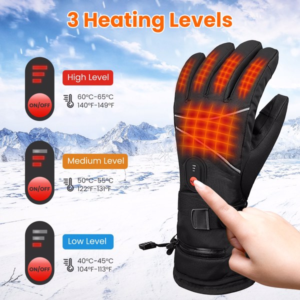 Heated Gloves, 5V 3000 mAh Rechargeable Heated Gloves for Men Women, Waterproof Battery Heated Gloves, Upgrade Non-Slip Electric Heating Gloves for Cycling Skiing Hiking Hunting