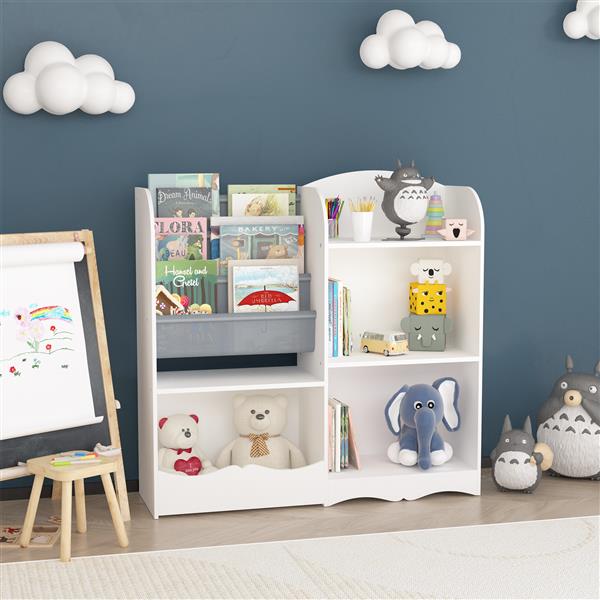 Kids Bookshelf and Toy Organizer, 3 Tier Bookshelf for Kids, Fabric Toddler Bookcase Book Shelf for Kids Rooms, Bedroom, Playroom, Nursery, Toy Storage Organizer with Bookshelf