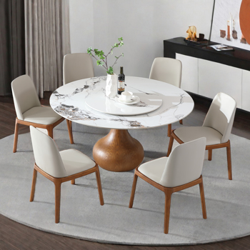 7pcs Modern Marble Dining Table, 59\\" Round Sintered Stone Table for Dining Room, Kitchen, Dinette, Compact Space With Lazy Susan(1table+6 chairs) -LTL item