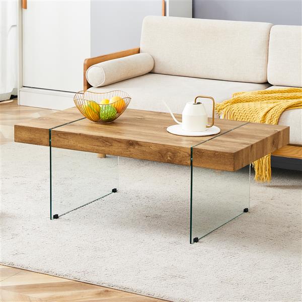 43.3"x23.6" Wood colored texture sticker MDF Coffee Table with Tempered glass legs.Suitable for Living Room.It can be used not only as a coffee table but also as a side table or display stand.