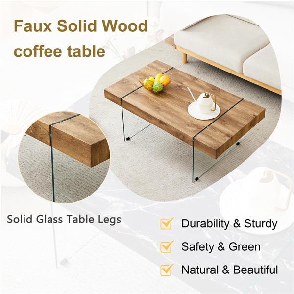 43.3"x23.6" Wood colored texture sticker MDF Coffee Table with Tempered glass legs.Suitable for Living Room.It can be used not only as a coffee table but also as a side table or display stand.