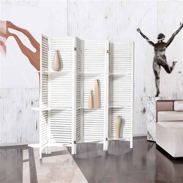 Room Divider with Shelves, 6 Panel Room Dividers and Folding Privacy Screens, Partition Room Divider Temporary Wall, Freestanding Room Divider for Home Office Studio Apartment (White)