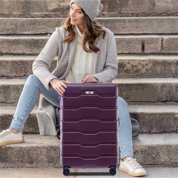 Luggage Sets ABS+PC Hardshell 3pcs Clearance Luggage Hardside Lightweight Durable Suitcase sets Spinner Wheels Suitcase with TSA Lock (20/24/28),Purple