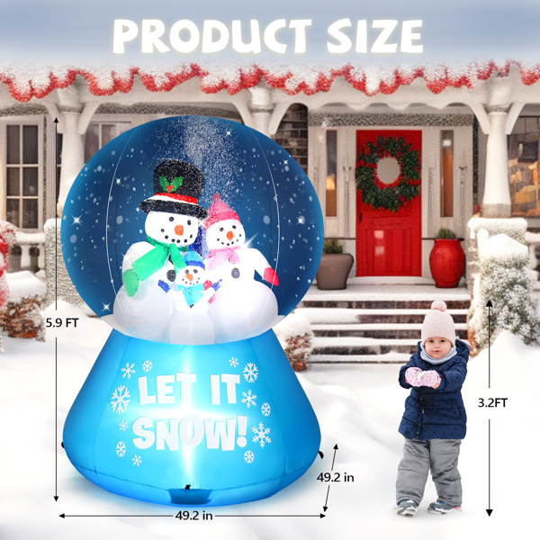 5.9 FT Lighted Christmas Inflatable Decoration, Large Inflatable Snow Globe with Snowman Family, Funny Blow Up Yard Decorations with Built-in LED Lights for Holiday Party Front Yard Lawn Garden Decor