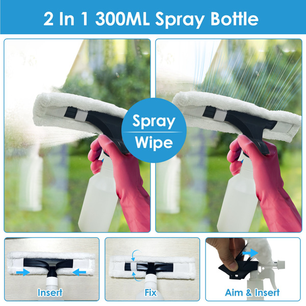 4 In 1 Cordless Window Vacuum Cleaner Rechargeable Glass Tile Mirror Cleaning Tool with Dual Water Tanks Multifunctional Spray Bottle